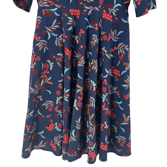 eShakti Shirt Dress Blue Floral Collared A Line Size 4 Short Sleeve Knee Length - Picture 4 of 9